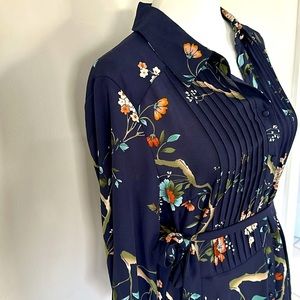 Nanette Lepore Navy Floral Midi Shirt Dress